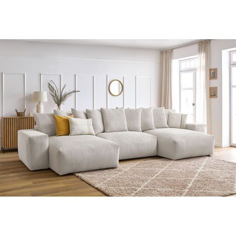 Bobochic – Canapé panoramique convertible coffre 6 places – Revêtement velours côtelé – Longueur 420 cm – Style moderne – Rangement intégré (1/5)