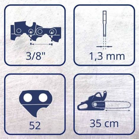 Lot de 3 Chaînes de tronçonneuses à gouges carrées 3/8" 1,3 mm 52 maillons pour guide-chaîne de 35 cm - (1/2)