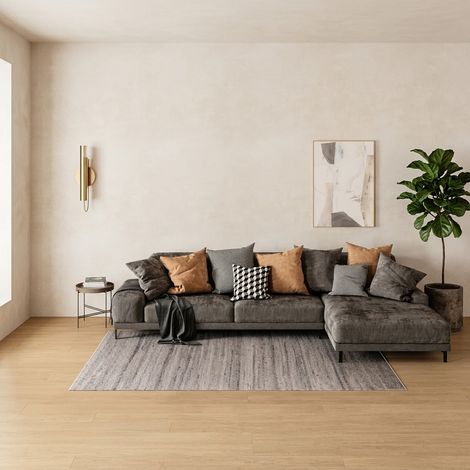Kilim moderne Tapis Toska - Tapis en laine - 290x190cm, Rectangular - 100% Laine vierge - Tissé main - Gris