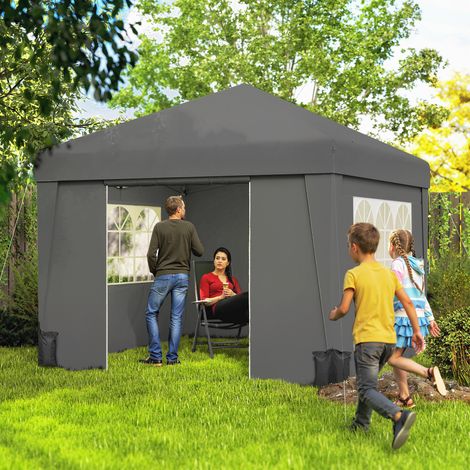 Abri de jardin pliable 3x3x2,75m anti-UV 30+ avec baies vitrées, côtés latéraux et housse de transport, gris anthracite