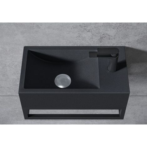 BERNSTEIN - Lavabo mural mineral fundido - 44x22x10cm - BA18 - Con desagüe, Sin tapa, Almacenamiento recto, Cuarzo negro, Con consola Con desagüe, sin adicional Abertura, Espacio de almacenamiento a l