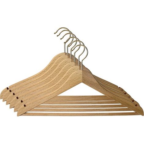 Lot De 6 Cintres En Bois Verni Galbes A – Encoches+barre – Mondex