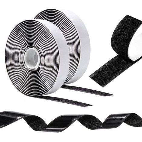 Scratch Autocollant Double Face 10 m x 20 mm, Bande Scratch Adhésive Puissant, Scratch Autocollant Rubans pour Cadres de Photos, Moustiquaires, Tapis, Bricolage - Noir