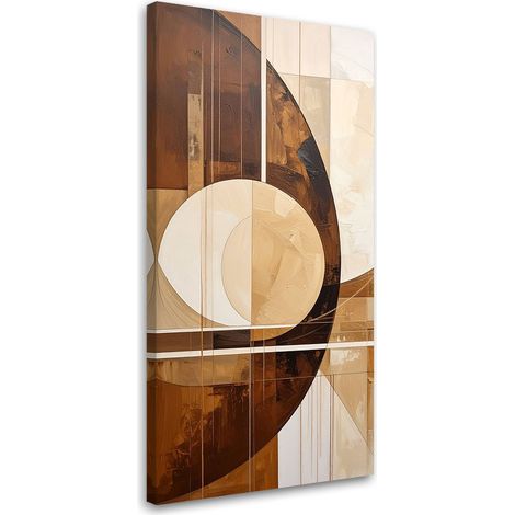 Quadro su tela, Cerchi astrattismo forme nei toni del beige e del marrone, 40x80 (1/5)