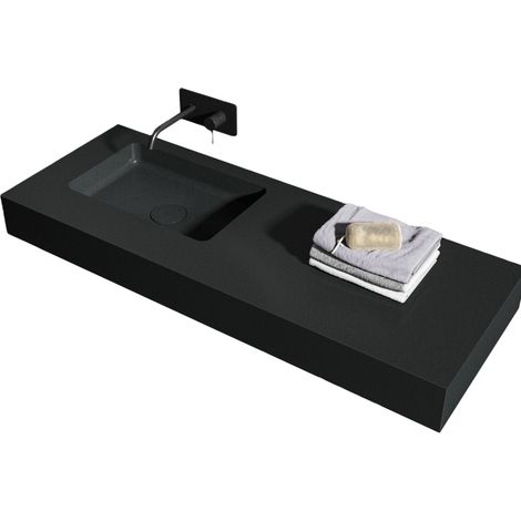 BERNSTEIN - Lavabo mineral fundido con desagüe - 121x45x12 cm - BA8012 - Cuarzo negro, Con consola 121S