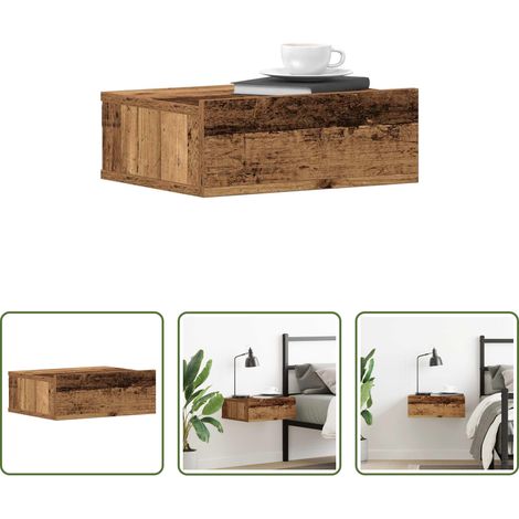 Rangement - Table de chevet flottante vieux bois bois d'ingénierie (1/5)