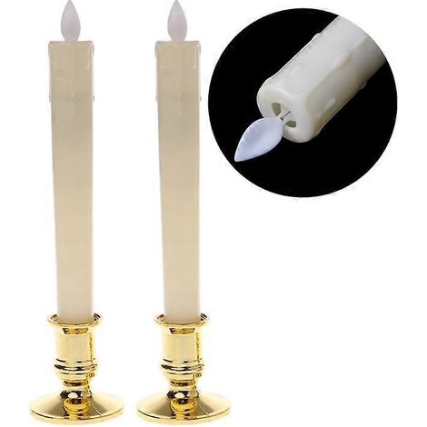 elektrische, blinkende, flammenlose LED-Kerzen mit abnehmbarem Goldfuß, 2er-Set