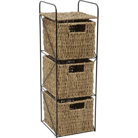 Hand Woven Seagrass 3 Drawer Storage Tower (1/4)