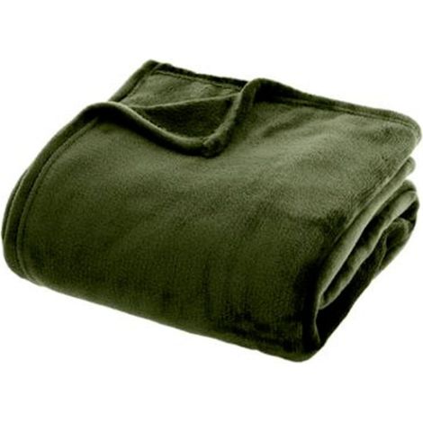 Plaid Doux Uni "Flanel" 180x230cm Vert Kaki (1/3)