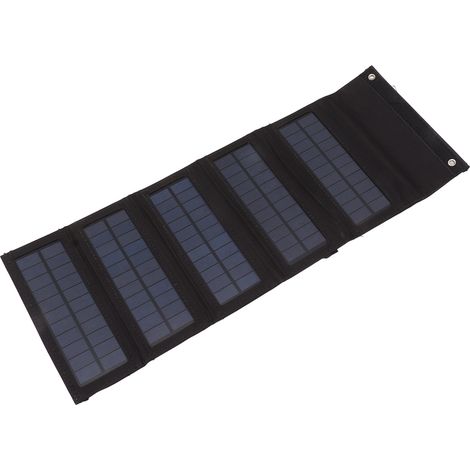 Sacoche pour panneau solaire portable 50 W en silicium monocristallin, 5 panneaux solaires pliables, pour situations d'urgence en extérieur, noir.
