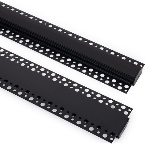 Perfil Aluminio Integrado en Escayola/Pladur para Tira LED hasta 20 mm con Tapa Continua Negro 2 m Negro traslúcido