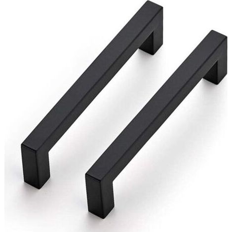 PA Schwarze Möbelgriffe, 2er-Set, 14 cm, quadratisch, Edelstahl, Mittenabstand 128 mm. (1/4)