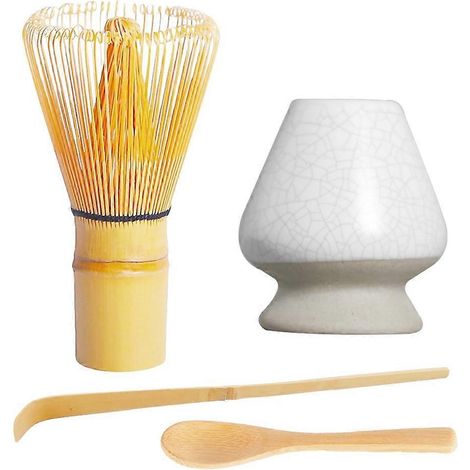 4-teiliges Matcha-Set: Handgefertigter Bambusbesen (Chasen), traditioneller Teelöffel, Matcha-Löffel und Keramik-Besenhalter (1/5)