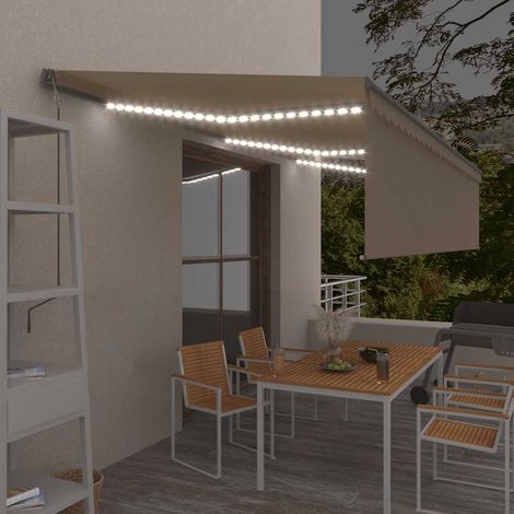 Toldo automático con persiana LED sensor de viento crema 6x3 m