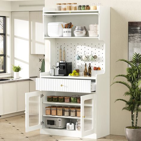 Credenza alta 80/40/180 cm bianca con LED, ripiani regolabili e cassetto (1/5)
