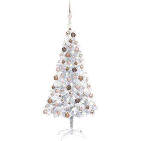 Árbol de Navidad preiluminado con luces y bolas plateado 120 cm vidaXL (1/5)