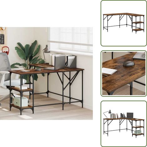 The Living Store Scrivania Rovere Fumo 139x139x75 cm in Legno Multistrato - Scrivania da ufficio