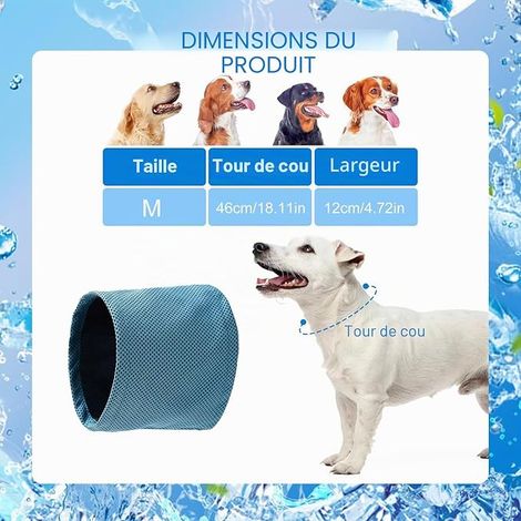 Collier rafraîchissant pour chien, bandana rafraîchissant, respirant, dissipation de la chaleur, animal de compagnie (bleu-M) (1/2)