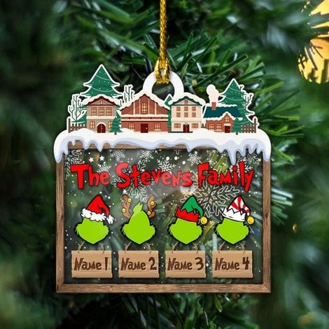 Christmas Tree Ornament Personalized Acrylic 2023 Year 4 Names Custom Home Christmas Ornament (1/4)