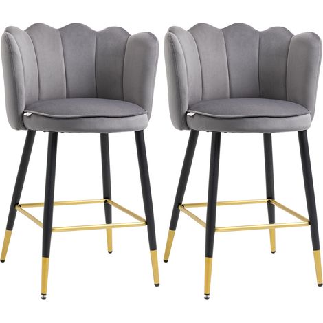 Set 2 Sgabelli 59x52x90 cm in Tessuto Poliestere Vellutato Grigio (1/5)