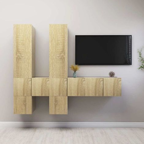 vidaXL Muebles de pared de TV 7 pzas aglomerado color roble Sonoma (1/5)