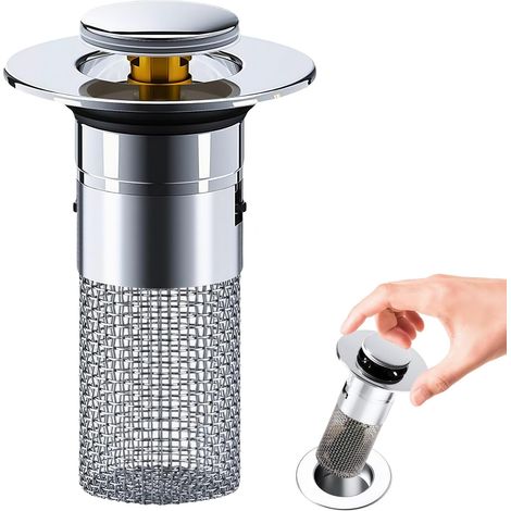 Filtro per lavello, tappo retrattile per lavabo con filtro per scarico a pavimento in acciaio inox e cestello raccogli-capelli (1/5)