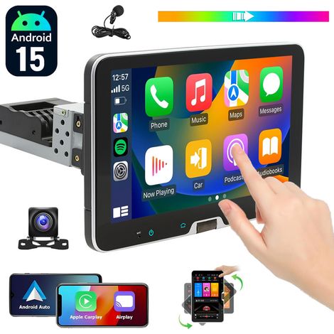 Autoradio 1 DIN Android 15 pouces 4+64 Go CarPlay Navigation WiFi Rotation à 360° - 4+64G CAM (1/5)