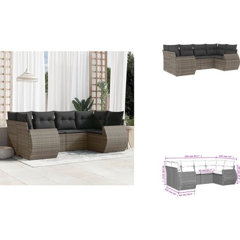 6-tlg. Garten-Sofagarnitur mit Kissen Grau Poly Rattan - Gartenmöbel - Lounge Set - Rattan Möbel - Outdoor Möbel - Gartenlounge (1/3)