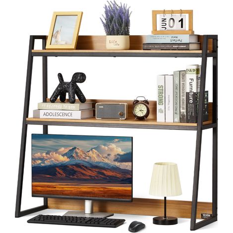 VEVOR Libreria da Scrivania, Organizer per Scrivania a 2 Ripiani 95 x 32 x 90 cm, Scaffale Espositivo per Scrivania, Libreria con Piedini Antiscivolo, per Ufficio Casa Dormitorio, Colore del Legno