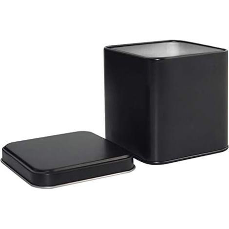Boîte de rangement carrée en métal noir vide pour friandises, thé, café et sucre (1/4)