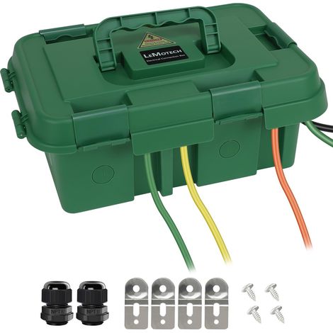 Boîte électrique d'extérieur étanche IP55 avec poignée, rallonge avec 8 entrées d'étanchéité de câble, pour prise de courant, minuterie, prise, bande d'alimentation, vert (1/5)