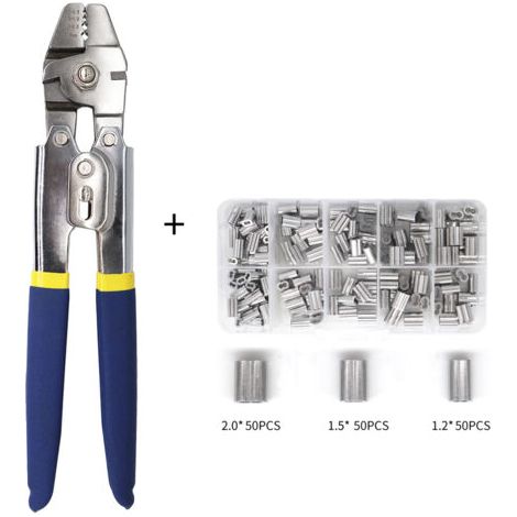Outil de sertissage de câble métallique jusqu'à 2,2 mm avec 150 pièces de 3 tailles en aluminium à double barillet (1/5)