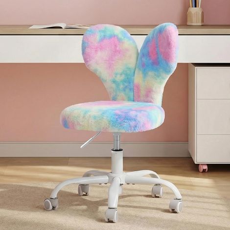 WOLTU Chaise Enfant en Peluche, Hauteur Réglable, Chaise à roulettes avec Dossier en Forme d'oreilles Lapin, Bleu Multicolore