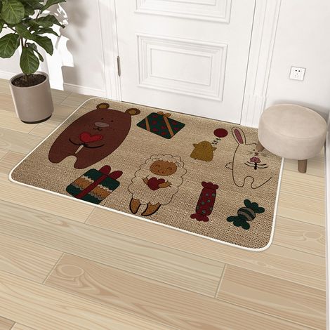 Tapis en lin, paillasson d'entrée, tapis de cuisine antidérapant en caoutchouc, tapis absorbant pour porte de salle de bain - 50 x 80 cm