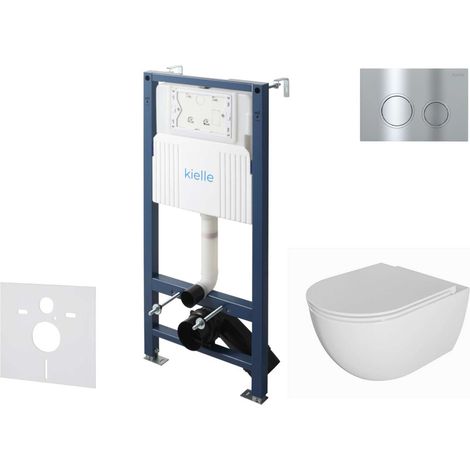 kielle Genesis New - Set bâti-support, WC Oudee, sans rebord, abattant softclose et bouton-poussoir Gemini New II, chrome brillant 30528SS05 (1/5)
