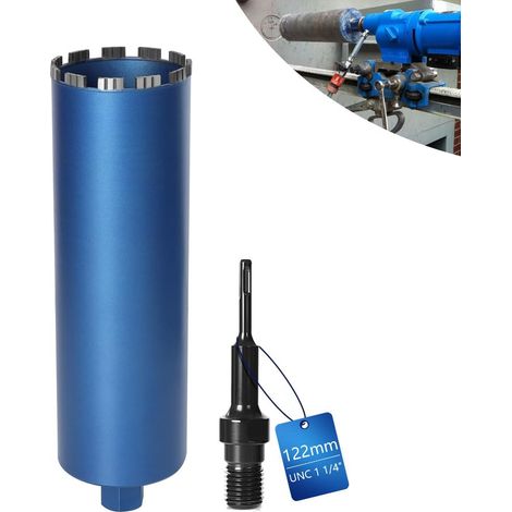 Xiiw – Couronne de forage diamantée Ø 122 mm – Segment turbo pour béton armé – Adaptateur SDS Plus – Longueur 460 mm – Perçage à l'eau et à sec