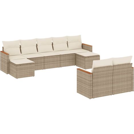 Set Divano da Giardino 9 pz con Cuscini Beige in Polyrattan vidaXL (1/5)