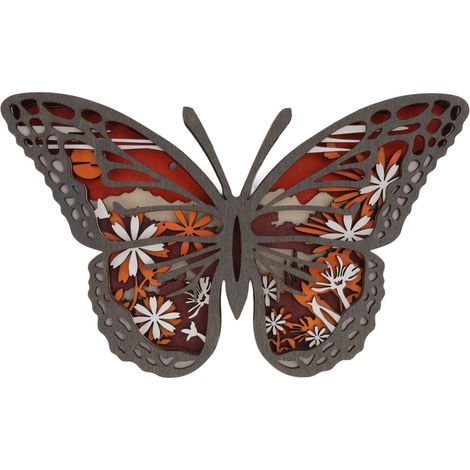 Hölzerne Kunsthandwerk, hohler Schmetterling, 3D-Holzschnitzerei, innovative Wohndekorationen mit Licht (1/5)