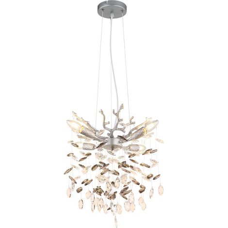Pendelleuchte Hängeleuchte Deckenlampe Metall silberfarben Glaskristalle H 120cm