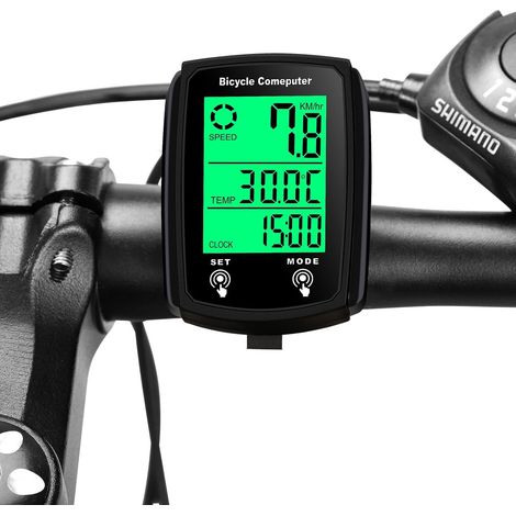 Compteur de vélo filaire avec rétroéclairage LCD, 19 fonctions, compteur kilométrique de vélo, compteur kilométrique avec câble pour vélos, VTT, VTT, compteur de vitesse (1/5)