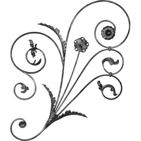 Pannello decorativo con dettagli di foglia e fiori - H970mm L780mm Sezione tonda liscia Ø12mm - Modello SINISTRO - Ferro battuto per saldatura