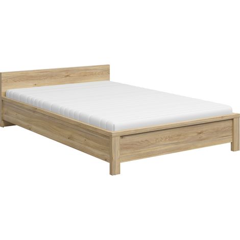 Lit double 140x200cm sans sommier coloris Chêne mauvella - Longueur 206,5 x Profondeur 148 x Hauteur 60,5 cm (1/4)