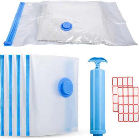 Sacs Sous Vide Voyage 40×60cm – Lot de 4 Sac Sous Vide Vetement Aspirateur avec 2 Étiquettes Autocollantes, Sac de Rangement Sous Vide, Housse Sous Vide, Idéal pour Vêtements et Linge de Lit. (1/5)