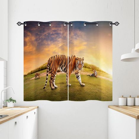 Rideau Occultant Forêt Jungle Animaux Tigre Rideau Thermique Isolant Draperies Intérieurs Tenture Opaque à Oeillets pour Maison Chambre Salon Fenetre 2 Pièces L 71 x H 138 cm - 71L X 138H cm (2 Pannea (1/5)