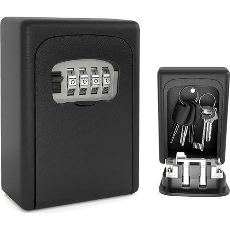Boite a Clefs Securisee Exterieur, Murale Boite a Clé avec Code, Boîte à Clés, Alliage d'Aluminium Robuste, Résistant aux Intempéries, pour les Clés, les Cartes, Noir (1/5)