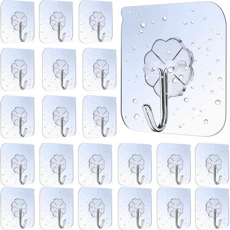 30 Crochet Adhésif, Transparent, PVC, 10kg, Pour Cuisine Salle De Bain (1/5)