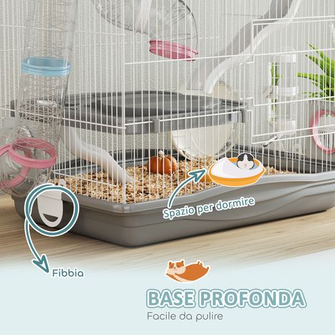 Cage rongeur 3 étages 14 tunnels, abri, rampe et kit accessoires, métal & plastique, 45x30x45 cm gris (1/5)