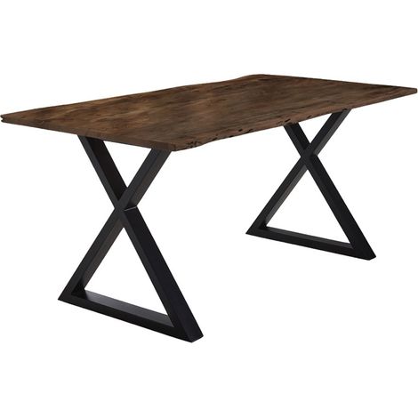 Esstisch Baumkante massiv Akazie nussbaum 140 x 80 schwarz X-Gestell LUBIN (1/5)