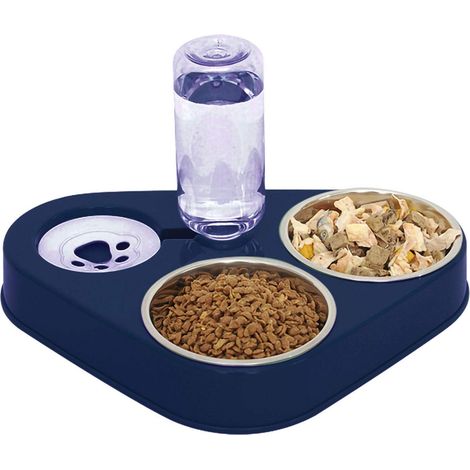 Doppelt erhöhter Katzennapf, 3-in-1-Katzennapf aus Edelstahl mit Anti-Erbrechen-Funktion, automatischer Wassernapf für Haustiere, geeignet für Katzen und Welpen (Blau)