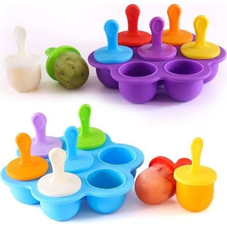 Eisförmchen Silikon für Eis am Stiel, Mini Eisformen für Kinder, BPA-frei, Lila & Blau